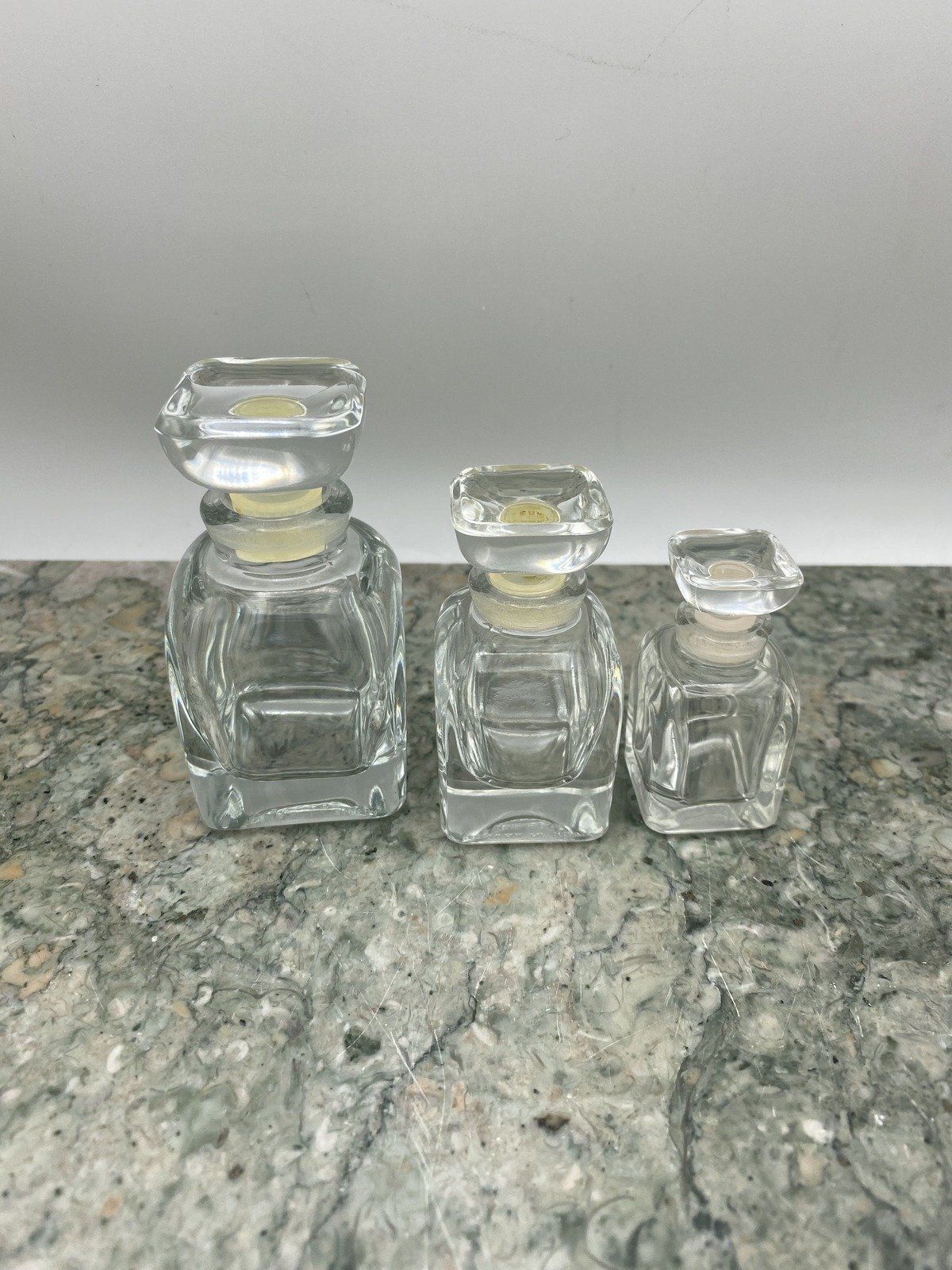 Set of 3 Varying Size Cubic Clear Glass Perfume Bottles 2