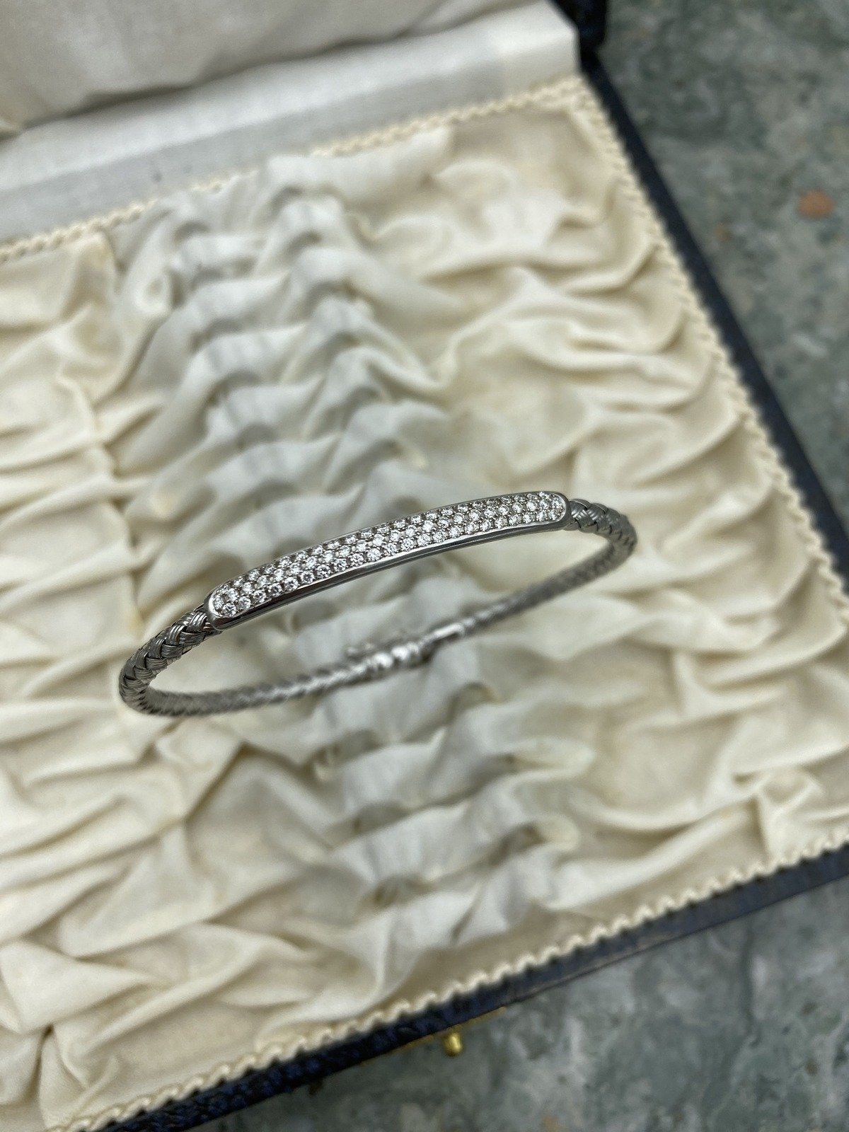 14k White Gold Woven Wire Pave Diamond Bangle Bracelet 7L #2539 5