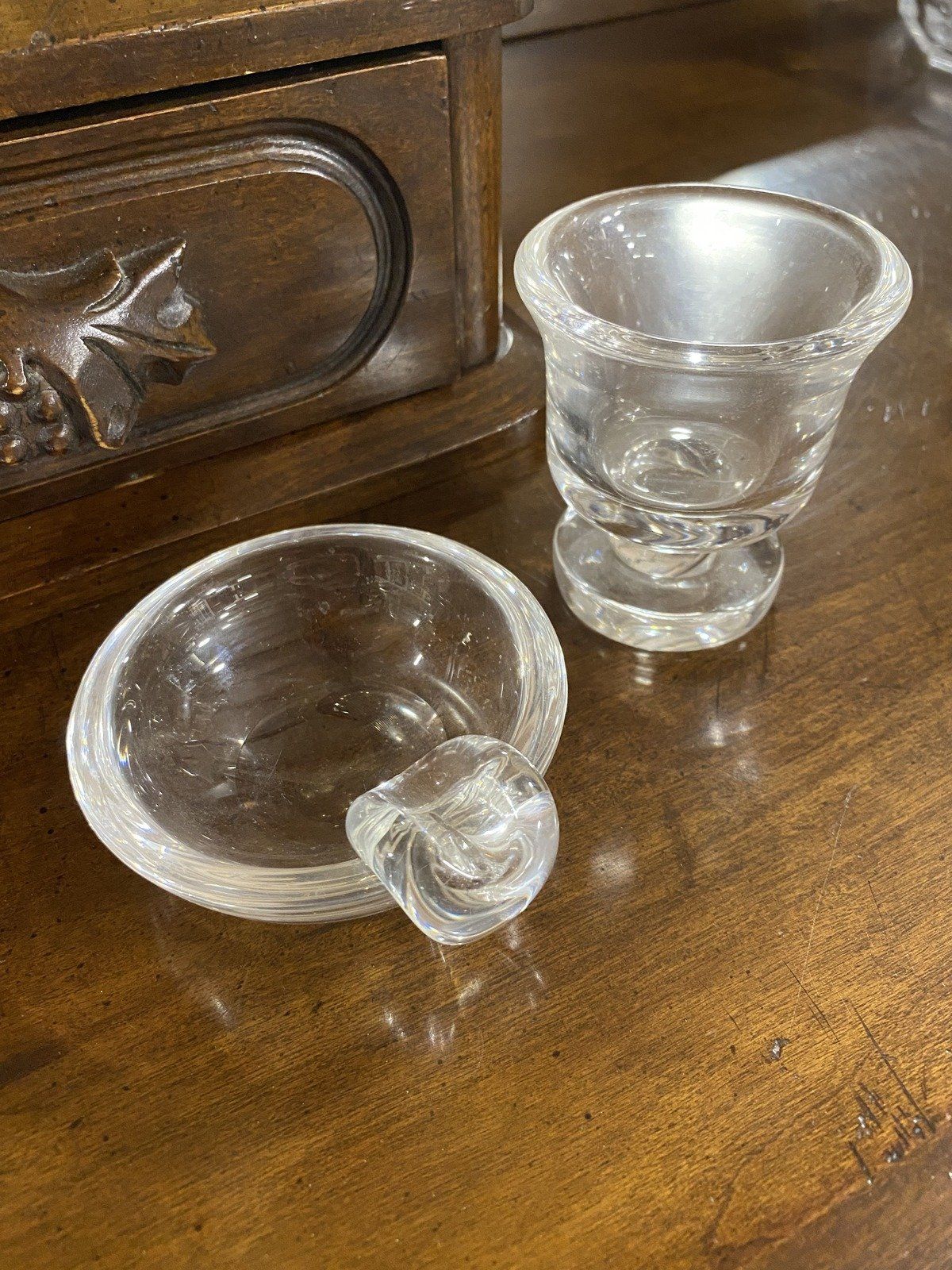 Vintage c.1960s Steuben Crystal Modernist Cigarette Holder w Ashtray