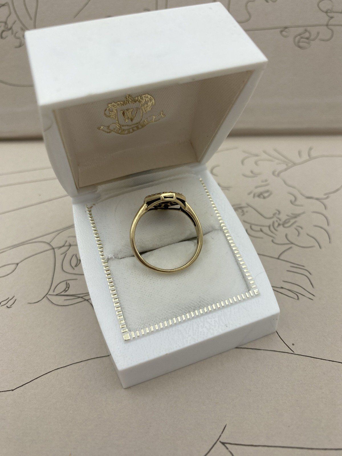 Antique 10k Gold Trapezoid Seed Pearl + Bezel Oval Ruby Navette Ring #2937 7
