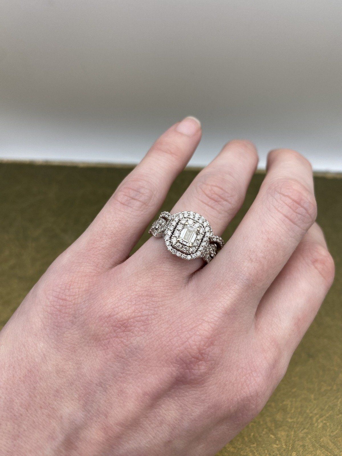 14k White Gold .58ct Center Emerald Cut Diamond Bridal Set #2201 5