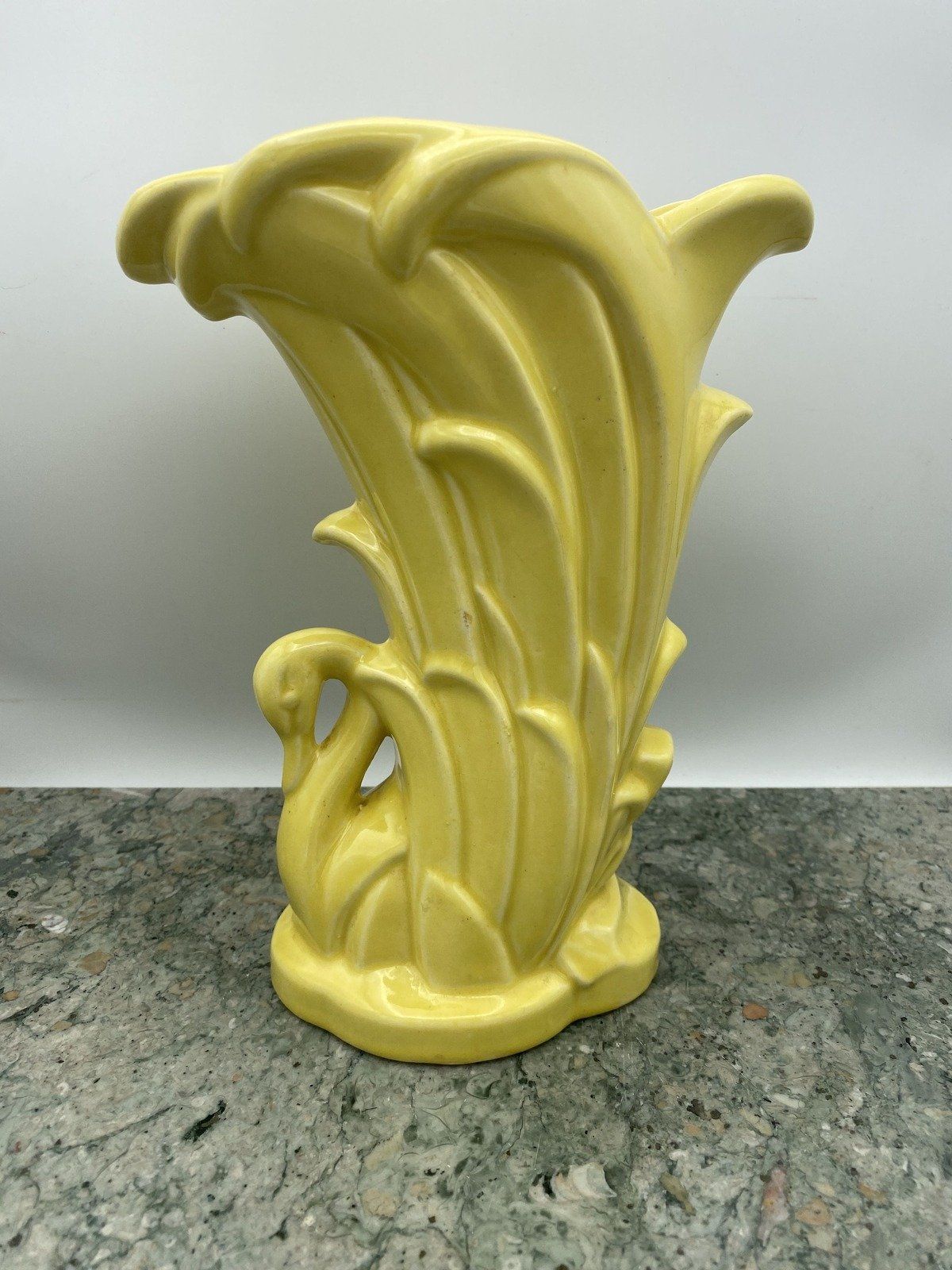 Vintage MCM 9 Yellow McCoy Pottery Swan Cornucopia Pottery Vase 7