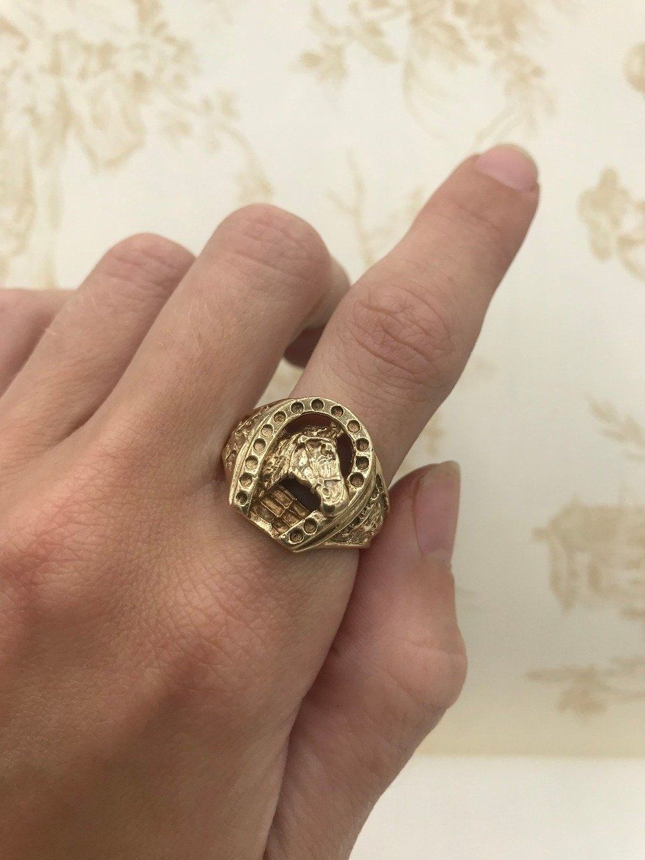 14k Gold Equestrian Good Luck Horse Shoe Ring 2