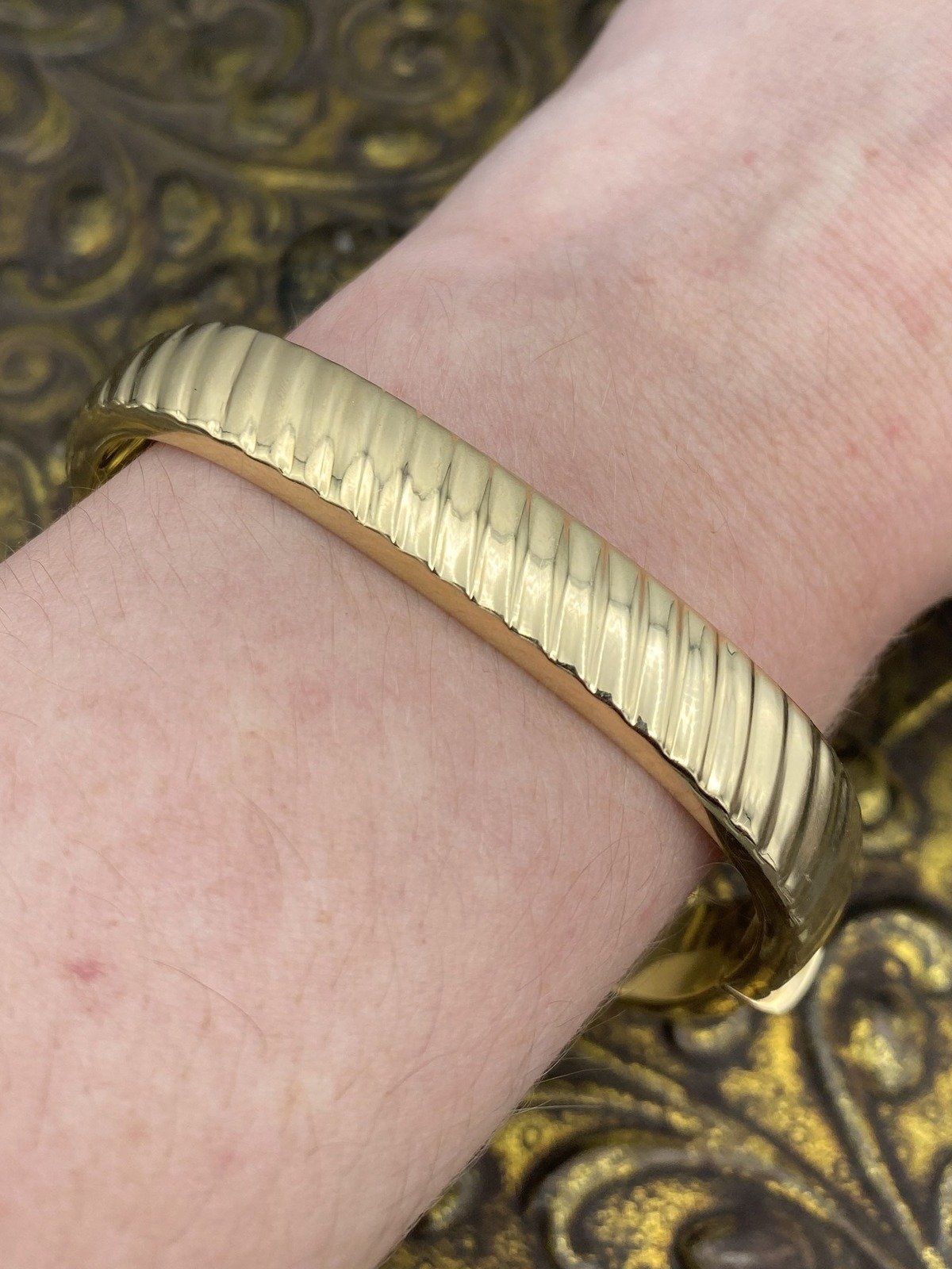 14k Gold Fluted Square Edged Weighty Vintage Bangle Bracelet 7 #3063 7