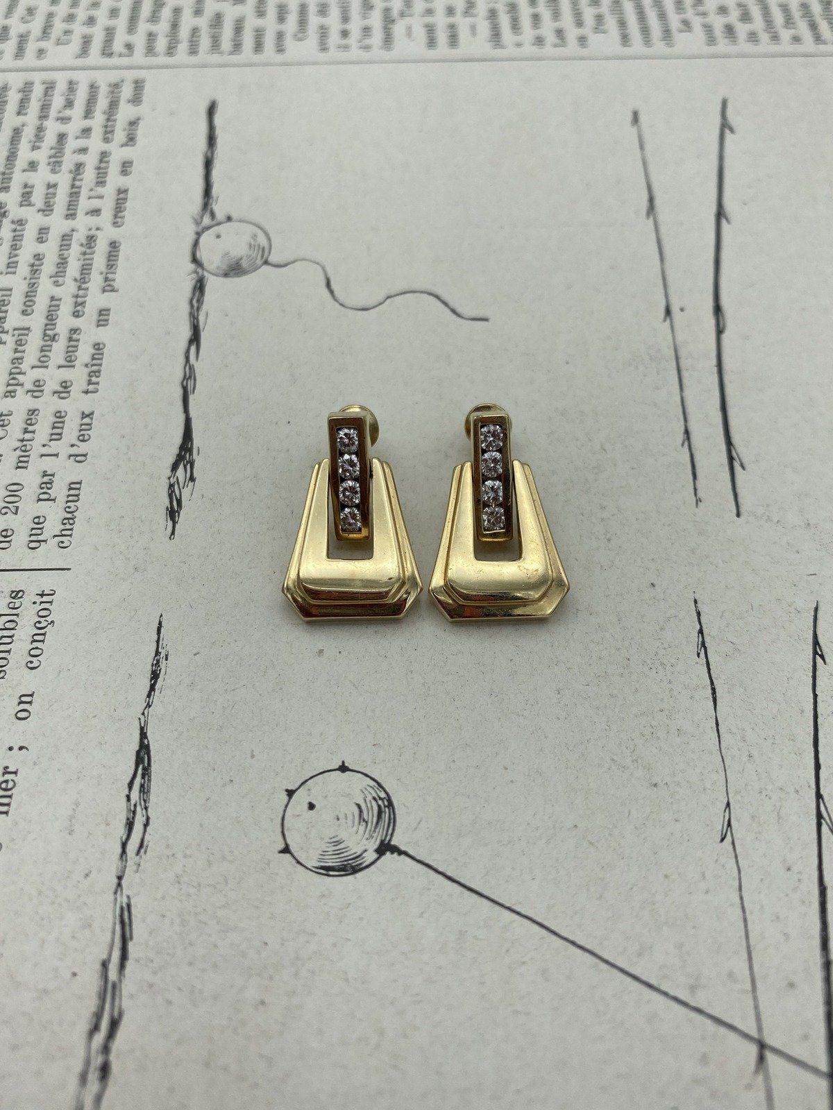 14k Gold Channel Set Diamond Buckle Drop Earrings 5