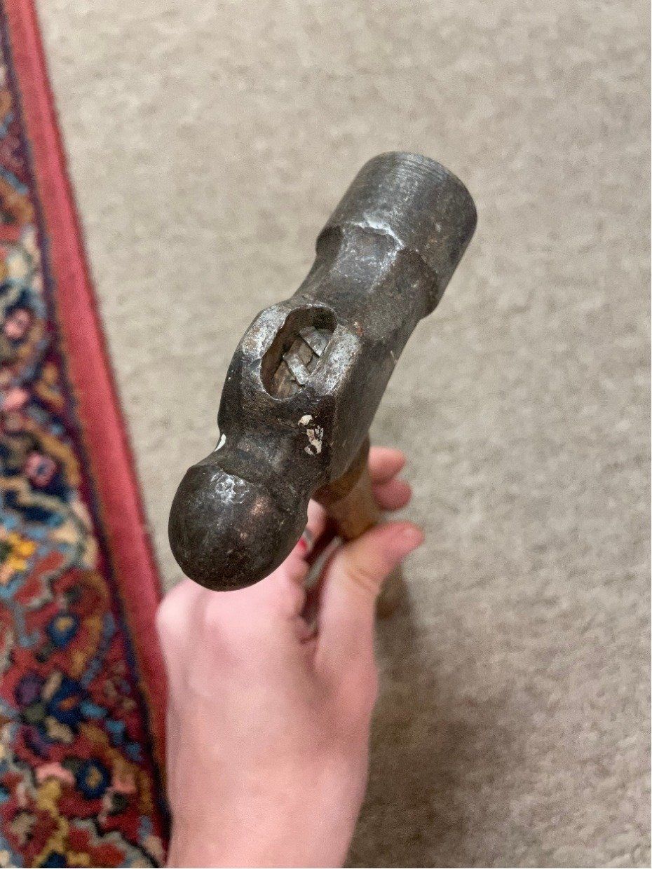 Vintage 12L Unmarked Wood Handle Ball Pein w Initials 2