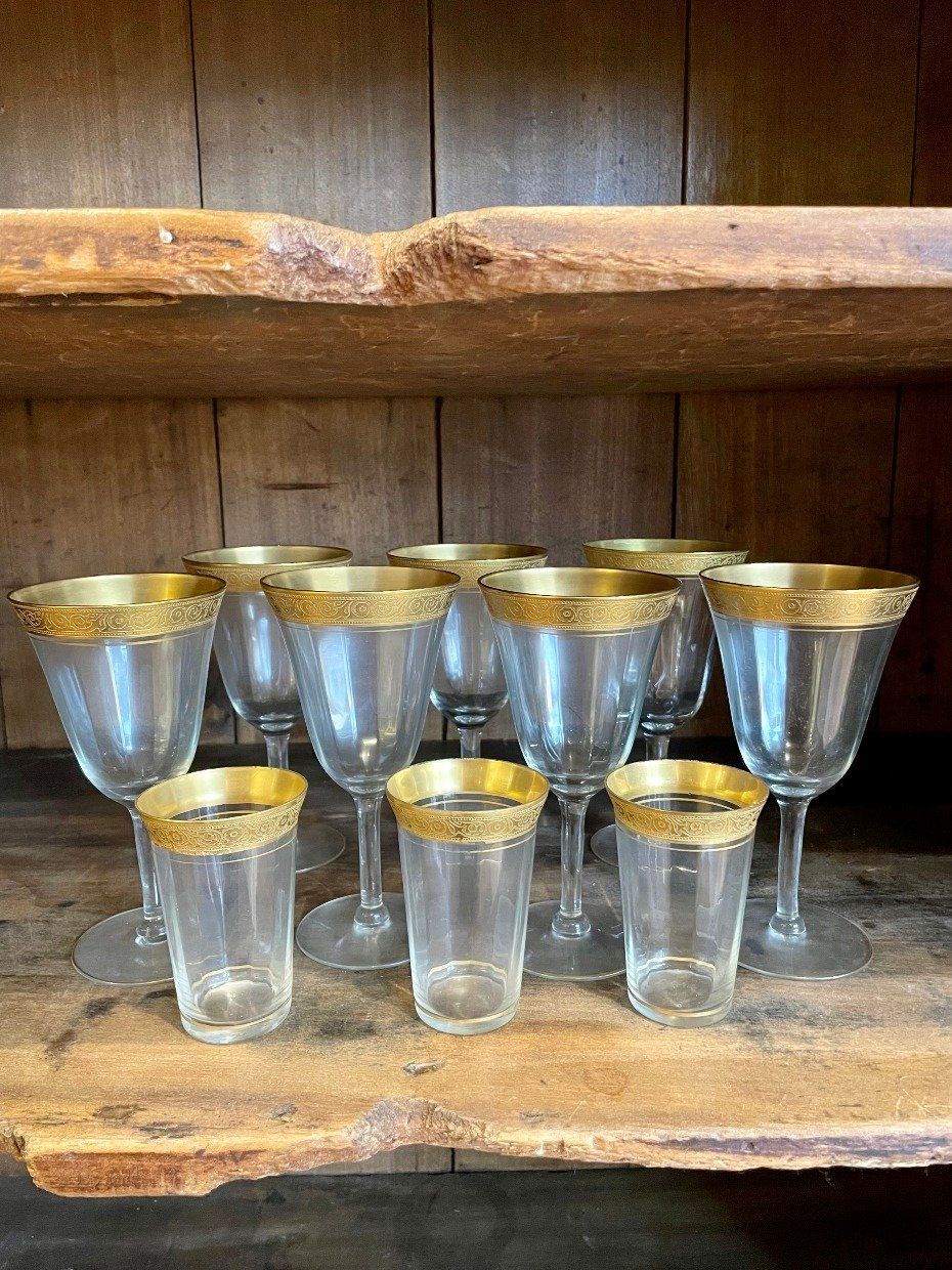 11pc Gold Rimmed Glassware Stem + Sherry Set 6