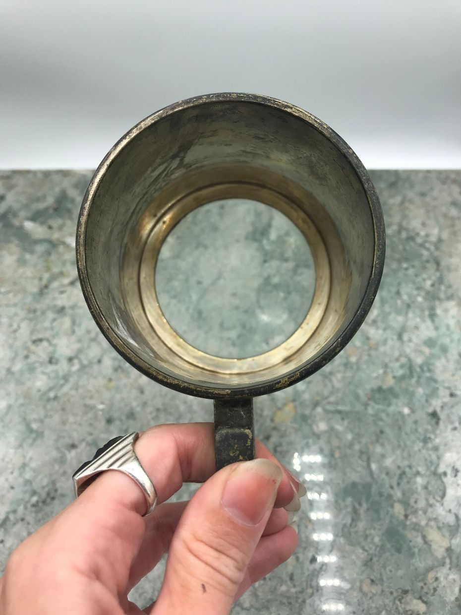 Antique Glass Bottom Plated Delta Delta Delta Sorority Beer Mug Tankard w Trident + Pine Crest 2