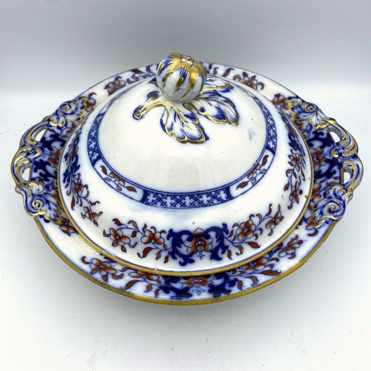 1880's Gaudy Dutch Covered Casserole Dish (chipped) 2