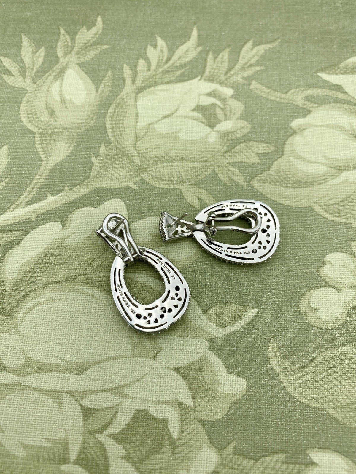 Sterling Silver Cubic Zirconia + Blue Sapphire Omega Back Buckle Drop Earrings 3
