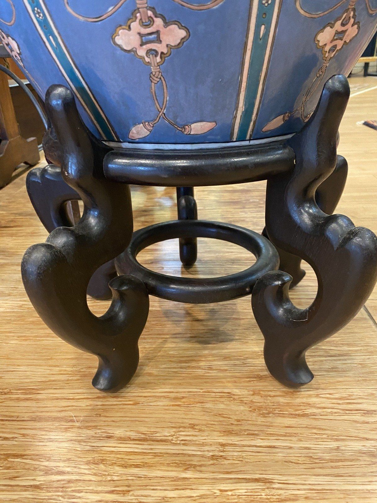 Lovely Blue Koi Interior Porcelain Fish Bowl Planter w Stand 5