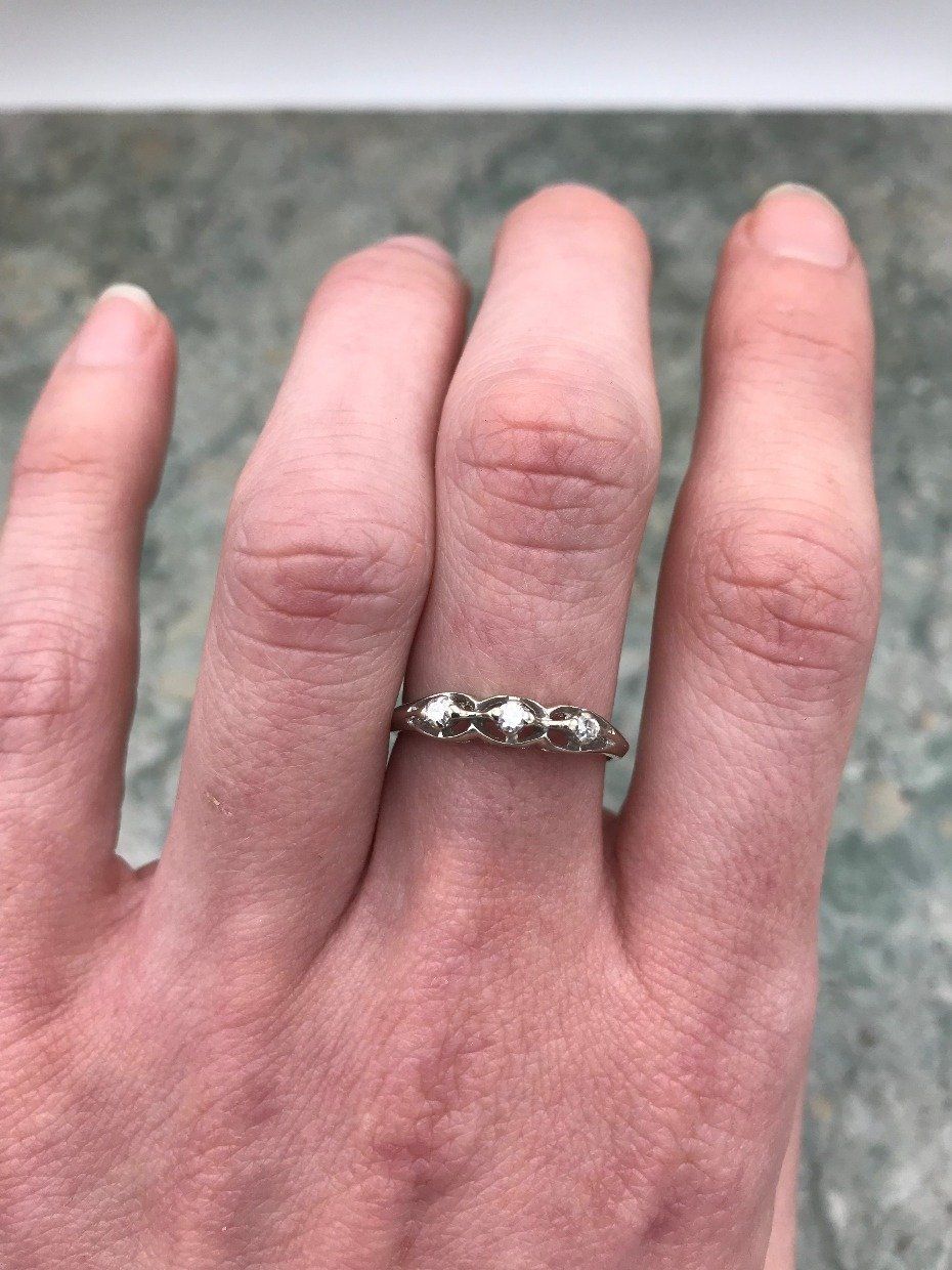 Antique 14k White Gold Floating Diamond Ring Band 3