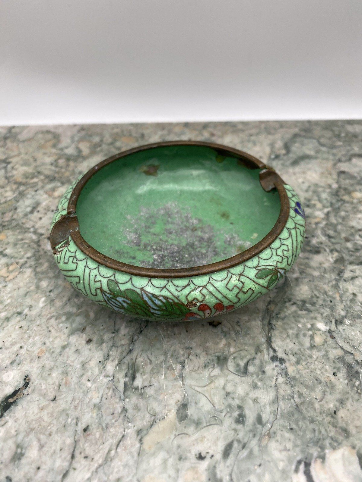 Antique Teal Chinese Cloisonne Ashtray