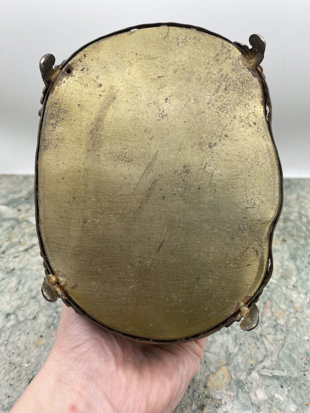 Bone + Gilt Porcelain Court Scene on Ornate Brass Base 5