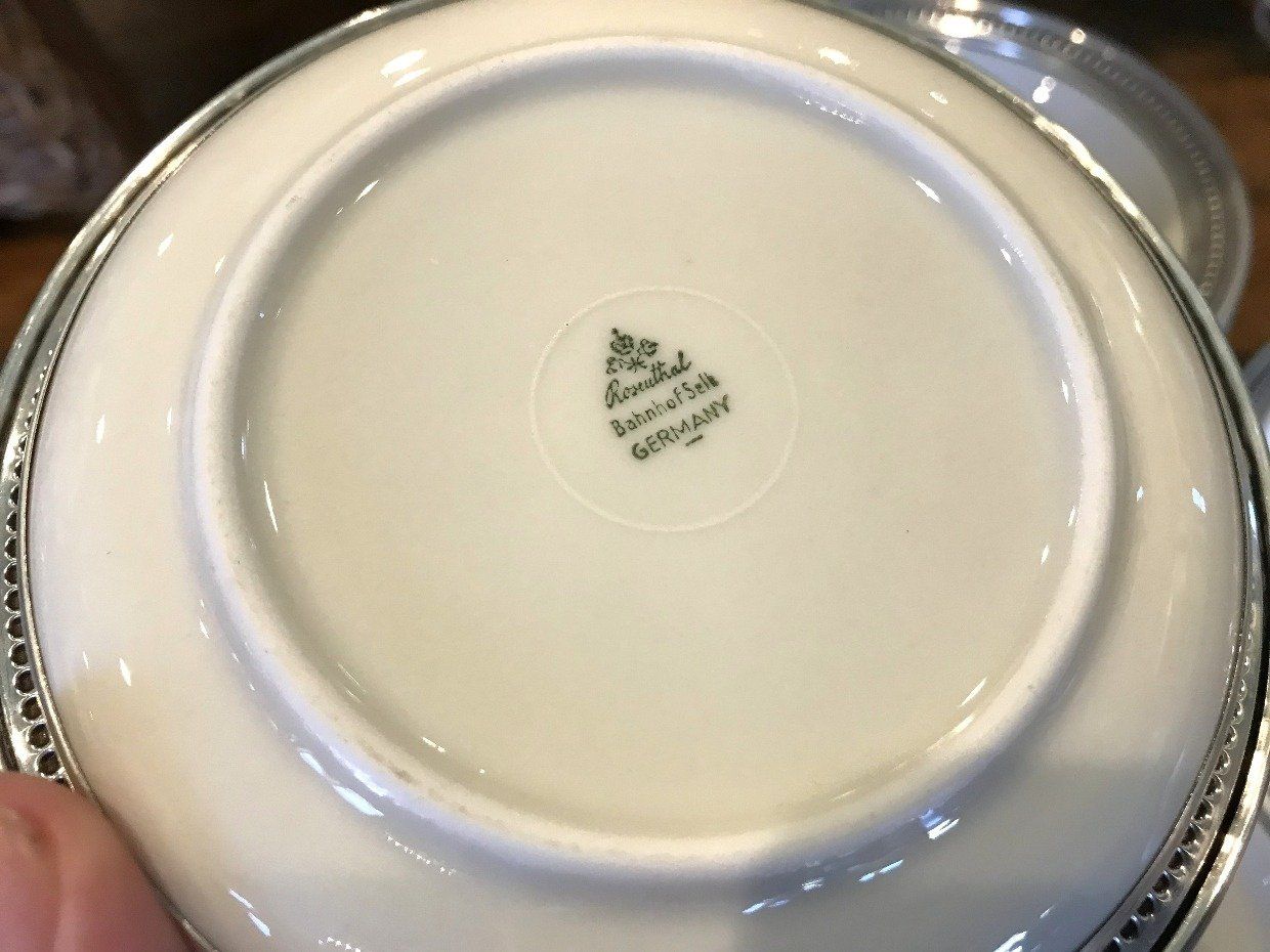 12 Vintage Rosenthal Germany Moss Rose Sterling Rimmed Plates 5