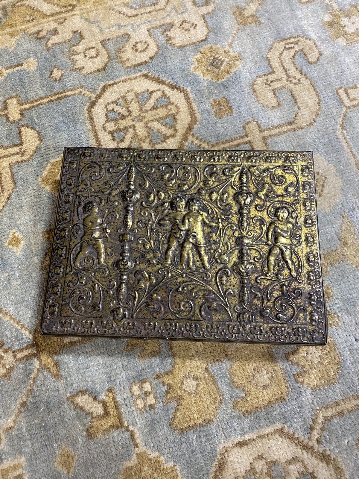 Vintage W. German Gilt Cherub Chased Letter Desk Box