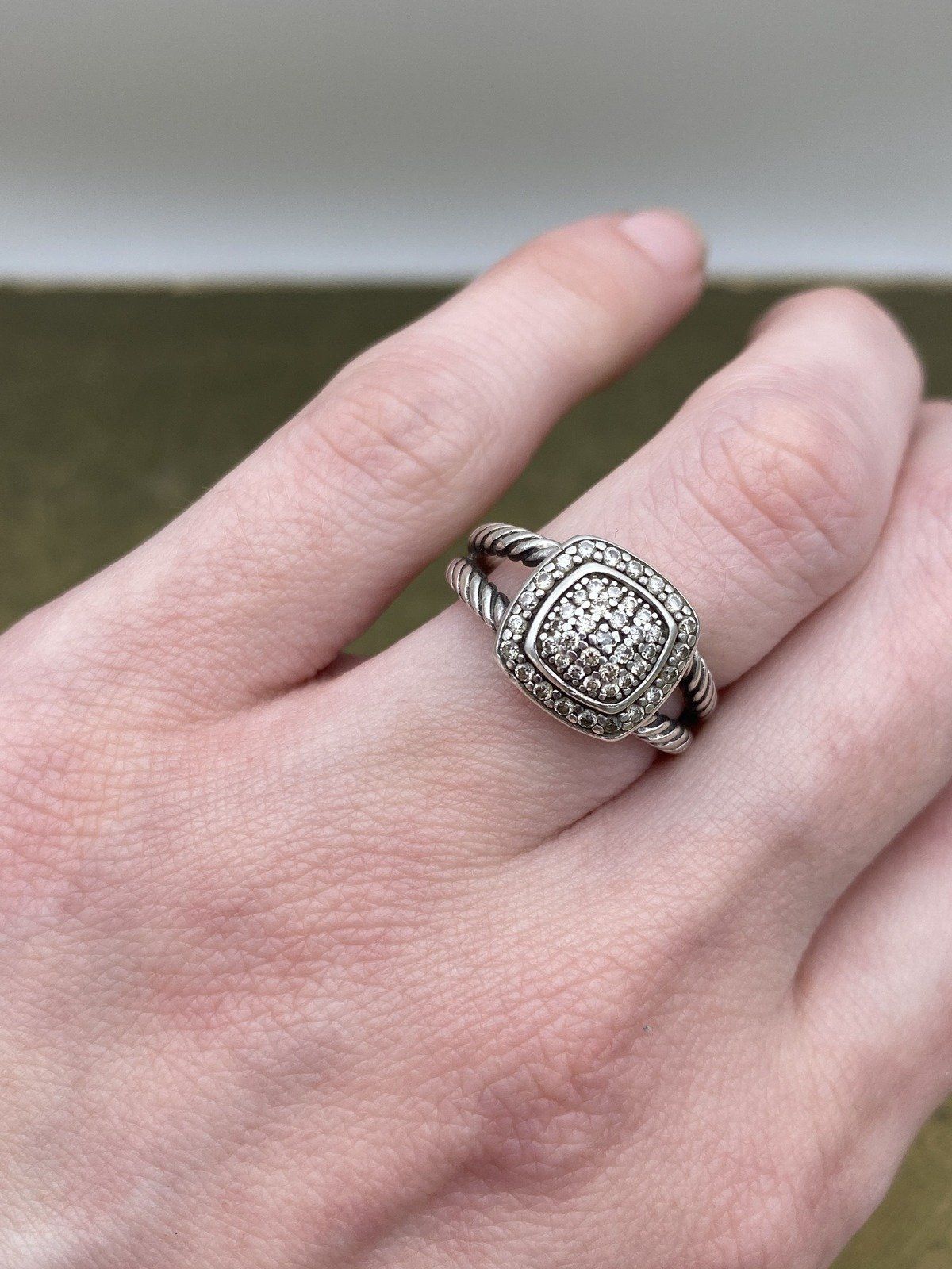 Sterling Silver David Yurman Genuine Diamond Cushion Cluster Ring #2220 5