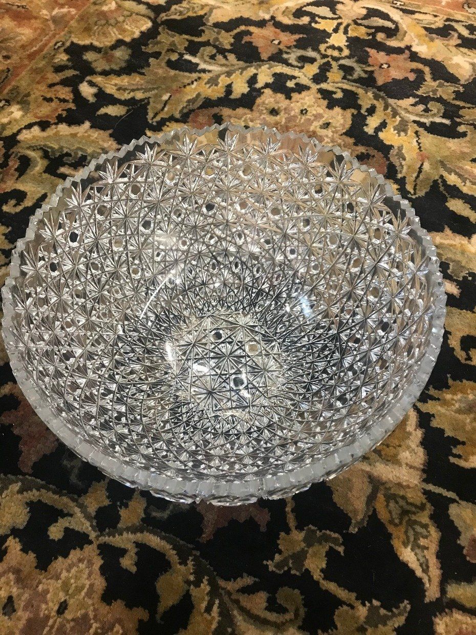 Signed Large Detail Cut Crystal Centerpiece Bowl 2