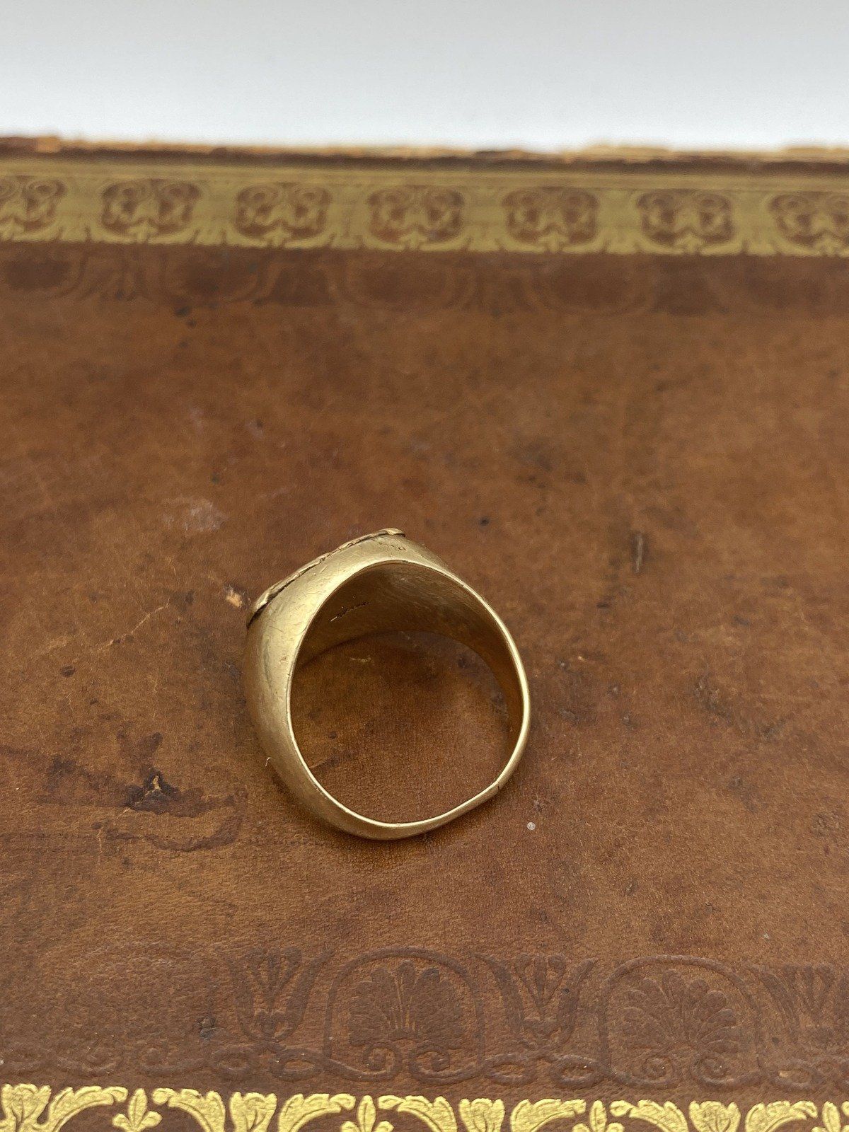 Antique 14k Gold Le Tourneau 25 Years of Service Weighty Signet Class Ring w Ruby + Diamond Accents 6
