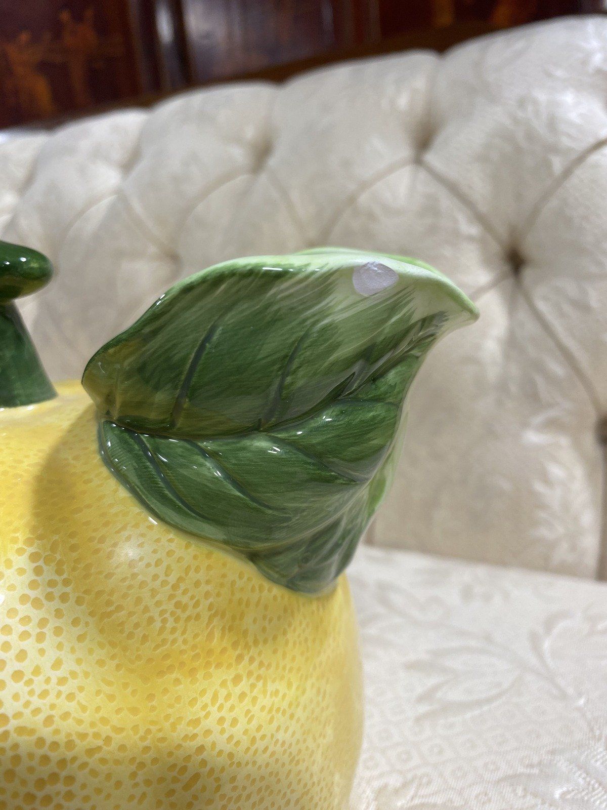 Vintage c.1983 The Haldon Group Majolica Style Meyer Lemon Drink Pitcher 13