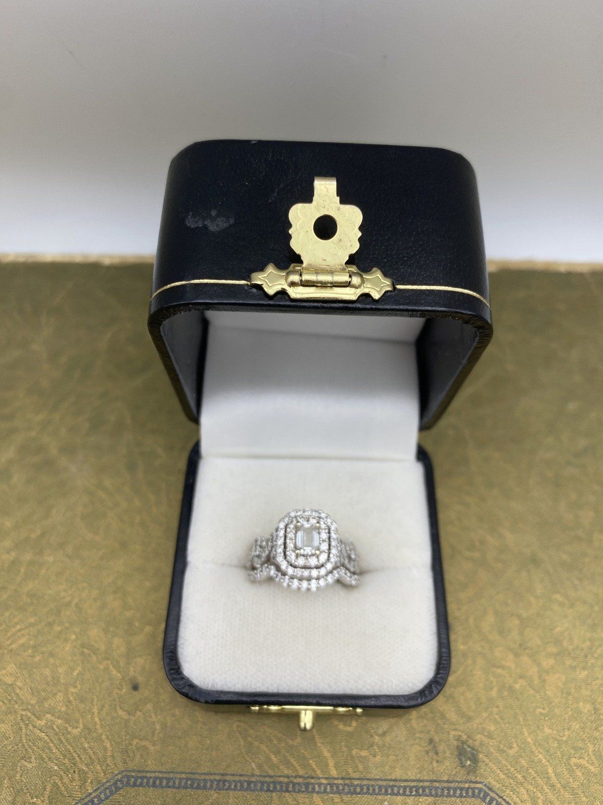 14k White Gold .58ct Center Emerald Cut Diamond Bridal Set #2201 3