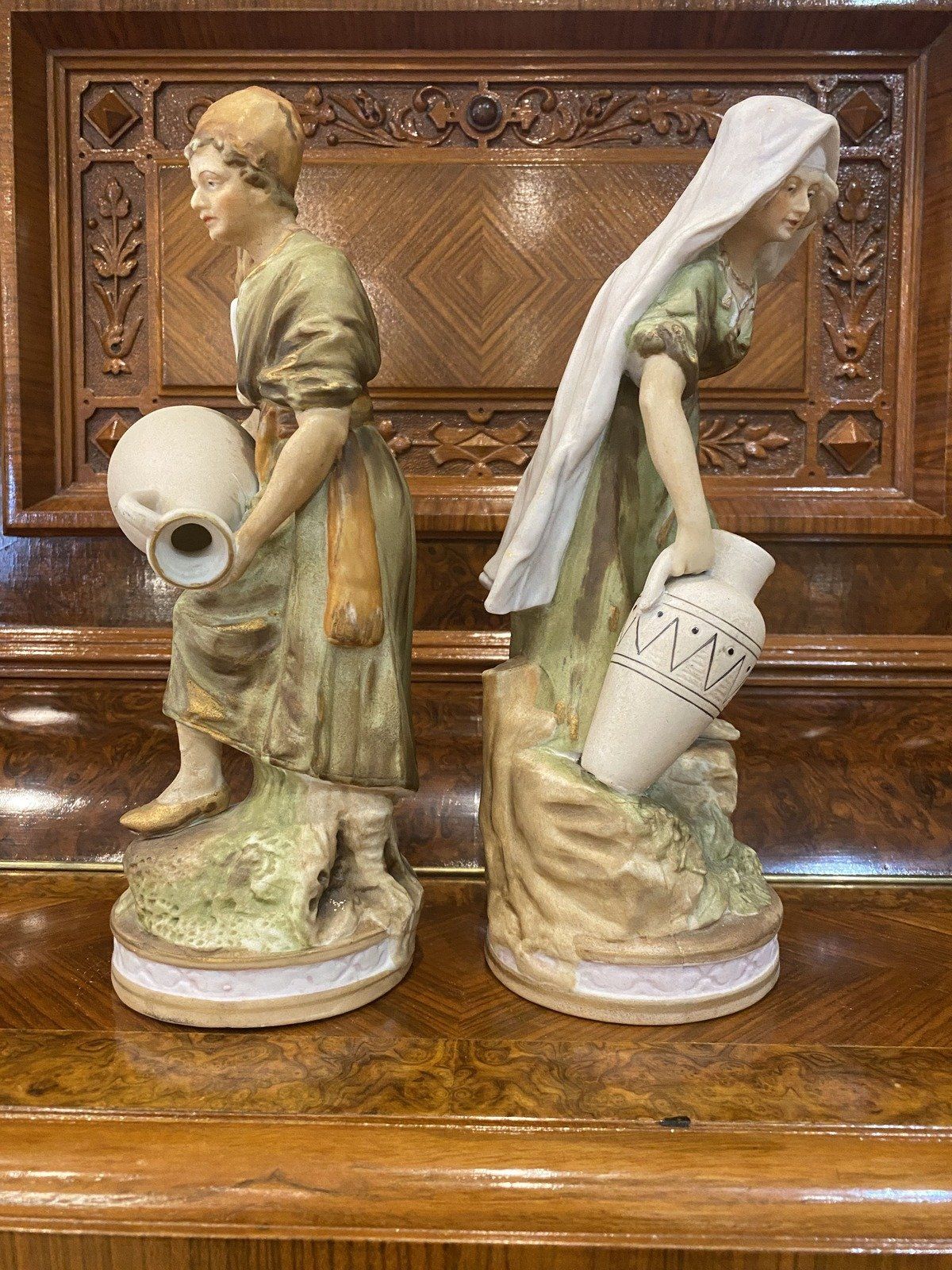 Japanese Bisque Porcelain Bohemian Statuettes 13H 2