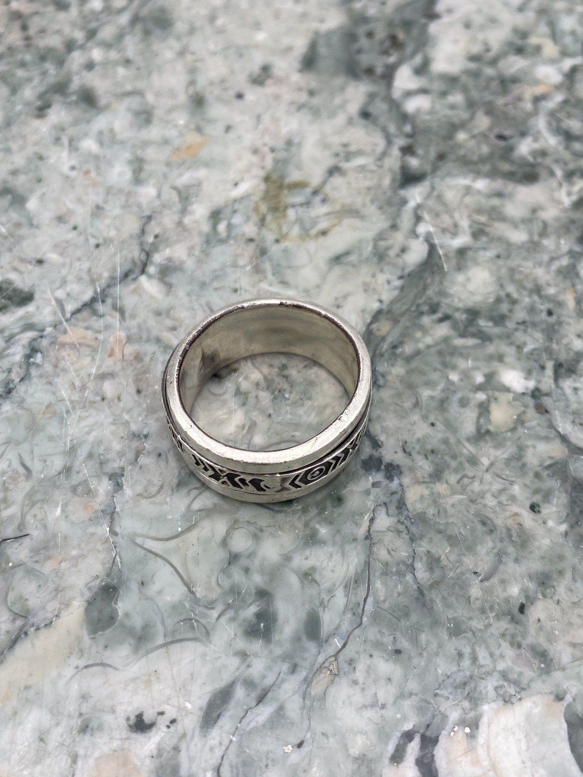 Sterling Silver Men's Spinner Ring Band w Carved Spinner Inset 4