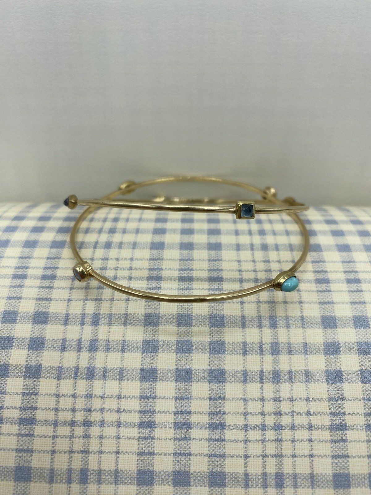 14k Gold Bezel Gem Candy Stackable Wire Bangle Bracelet 3