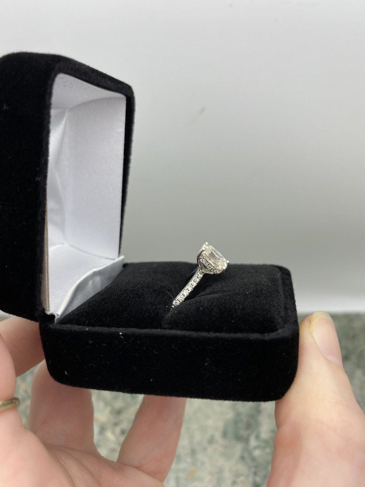 Sterling Silver Set 1.5ct Emerald Cut Moissanite Diamond Engagement Ring 3