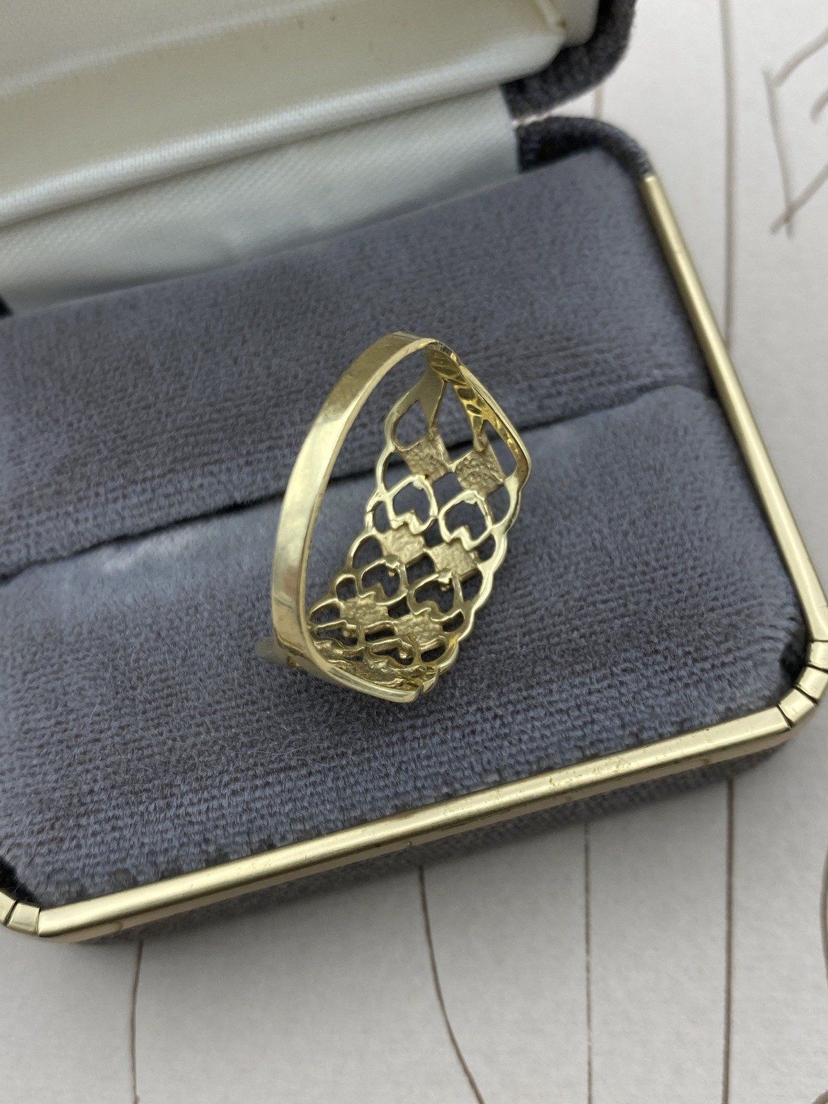 Vintage Reticulated Lace 14k Gold Ring Band Cuff #2794 7
