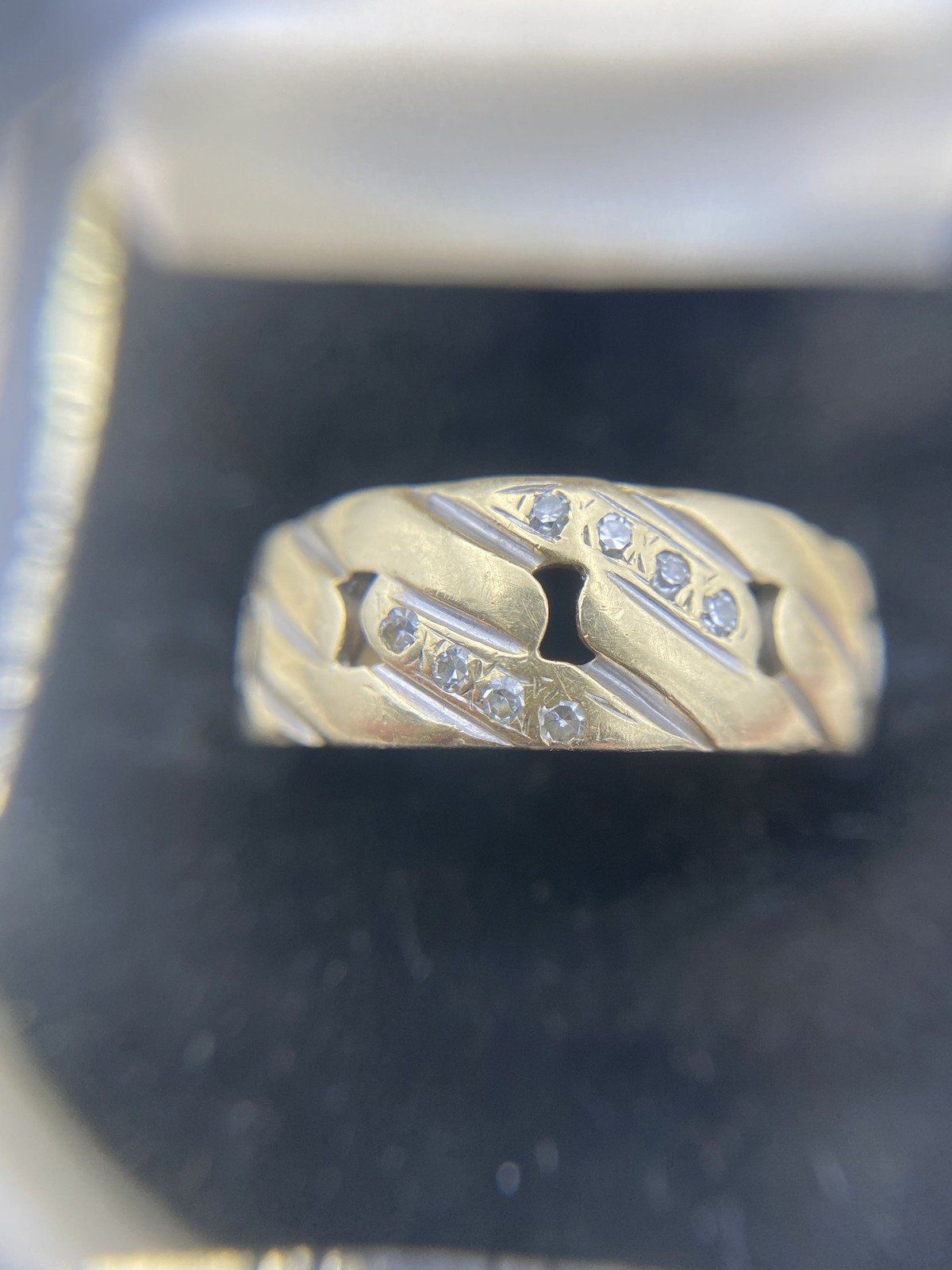 Men's Antique Key Hole Cuban Link 14k Ring Band + Old Mine Diamond Details #2526 5