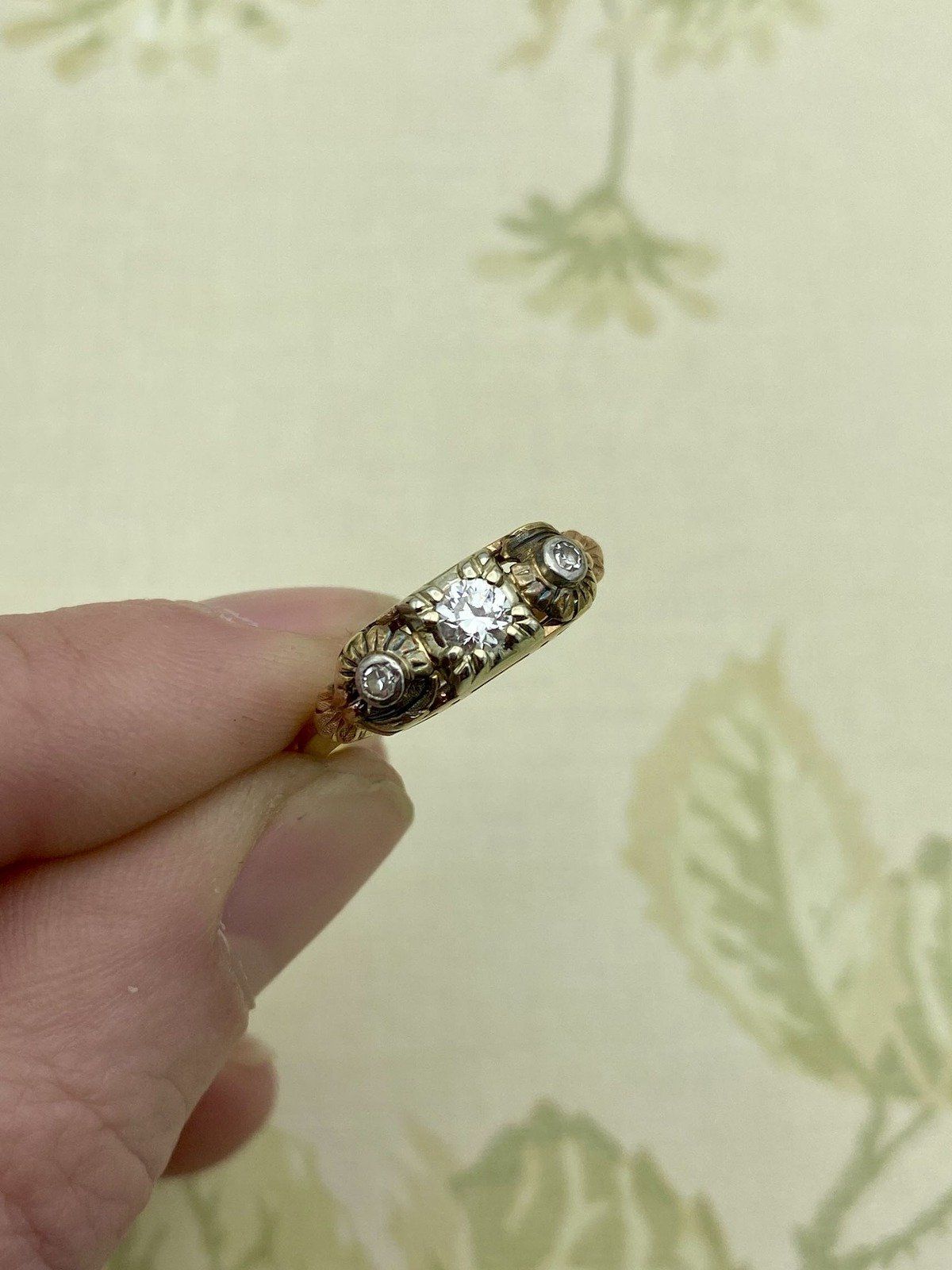 Antique Victorian Ornamental Old Euro Diamond Ring w Bezel Diamond Shoulders #2218 11