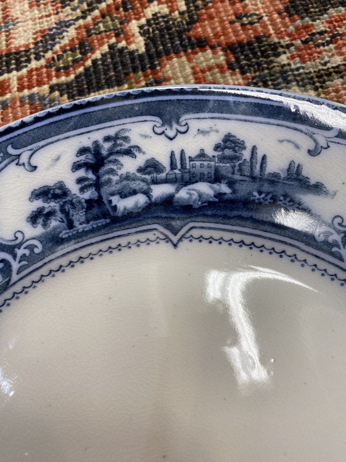 Antique Set of 3 English F. & Sons Flow Blue Verona 10.5 Dinner Plates 5