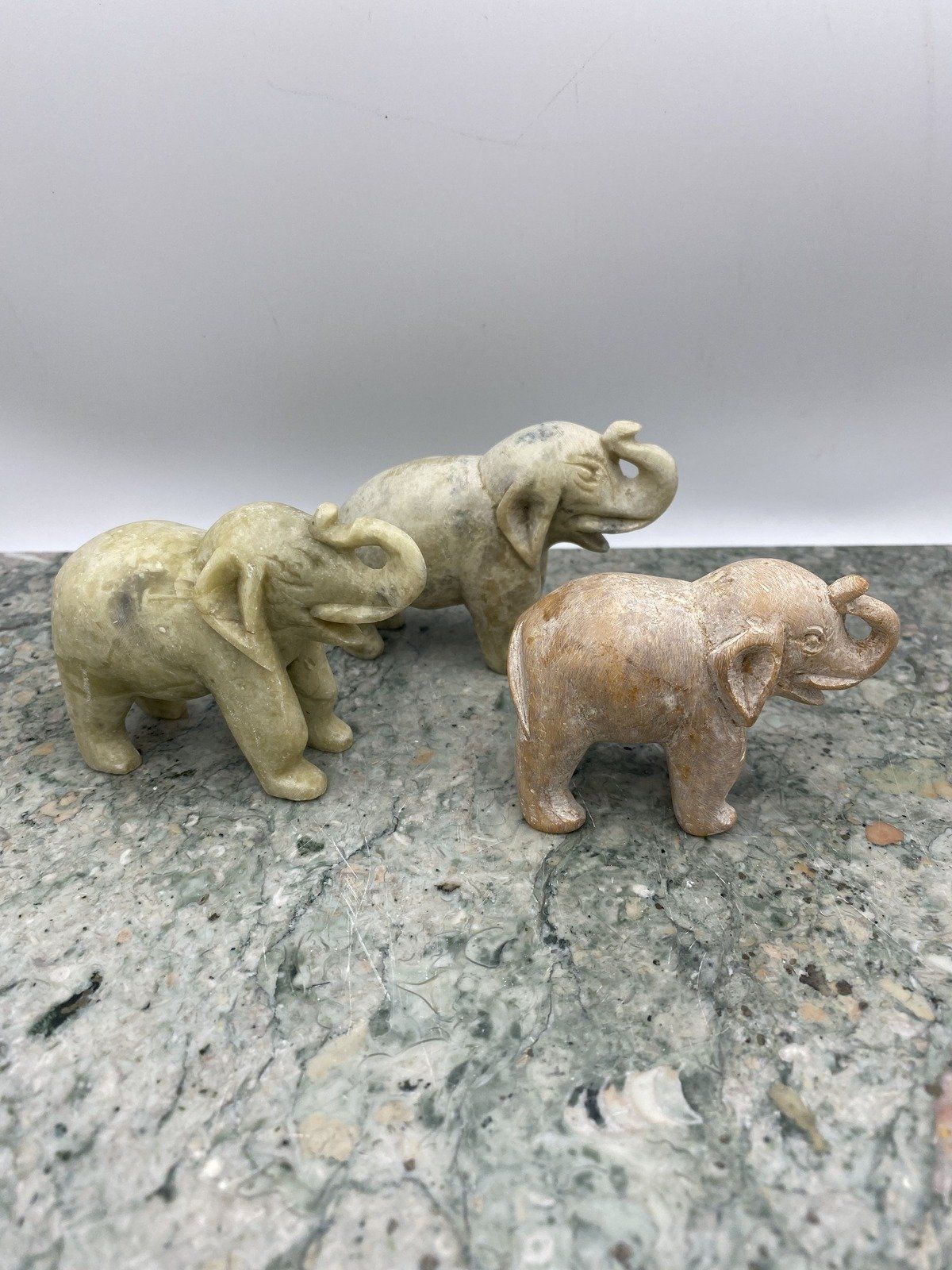 Medium Sized Carved + Unpolished Marble Elephants #1028 (each)