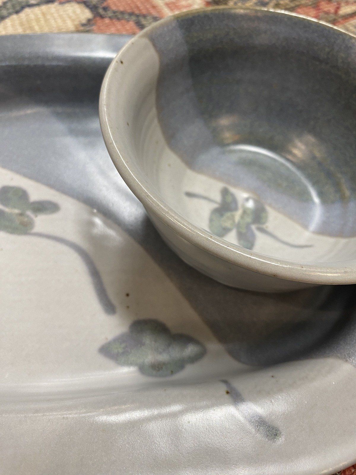 2pc Matching Pottery Server Appetizer Tray + Bowl 2