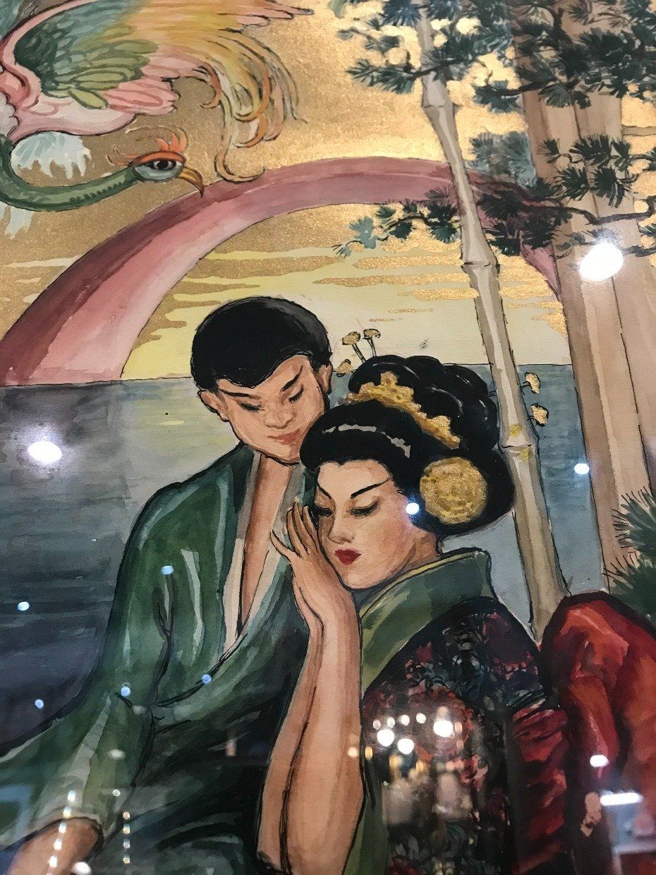 Vibrant Original Brooks Painting Japanese Love Garden 25.5x18 2