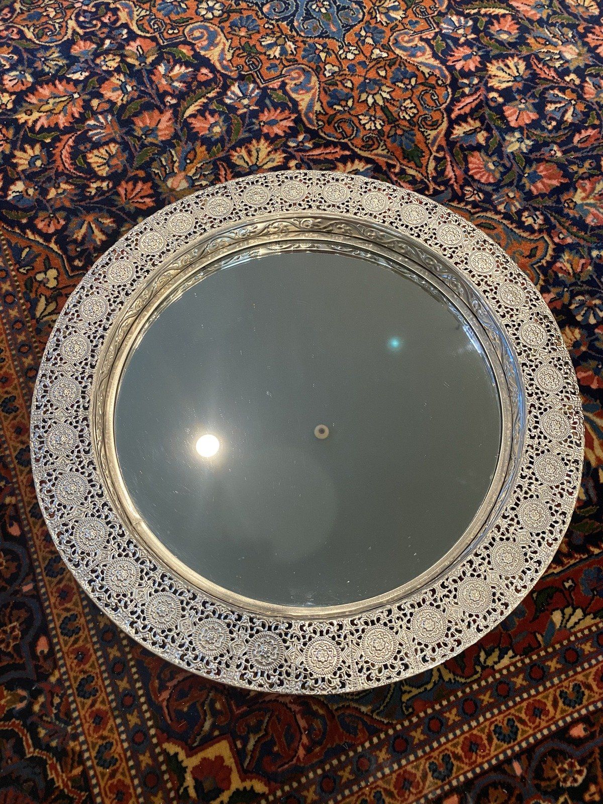 Circular Modern VTG Style Reticulated Mirror Tray #2946
