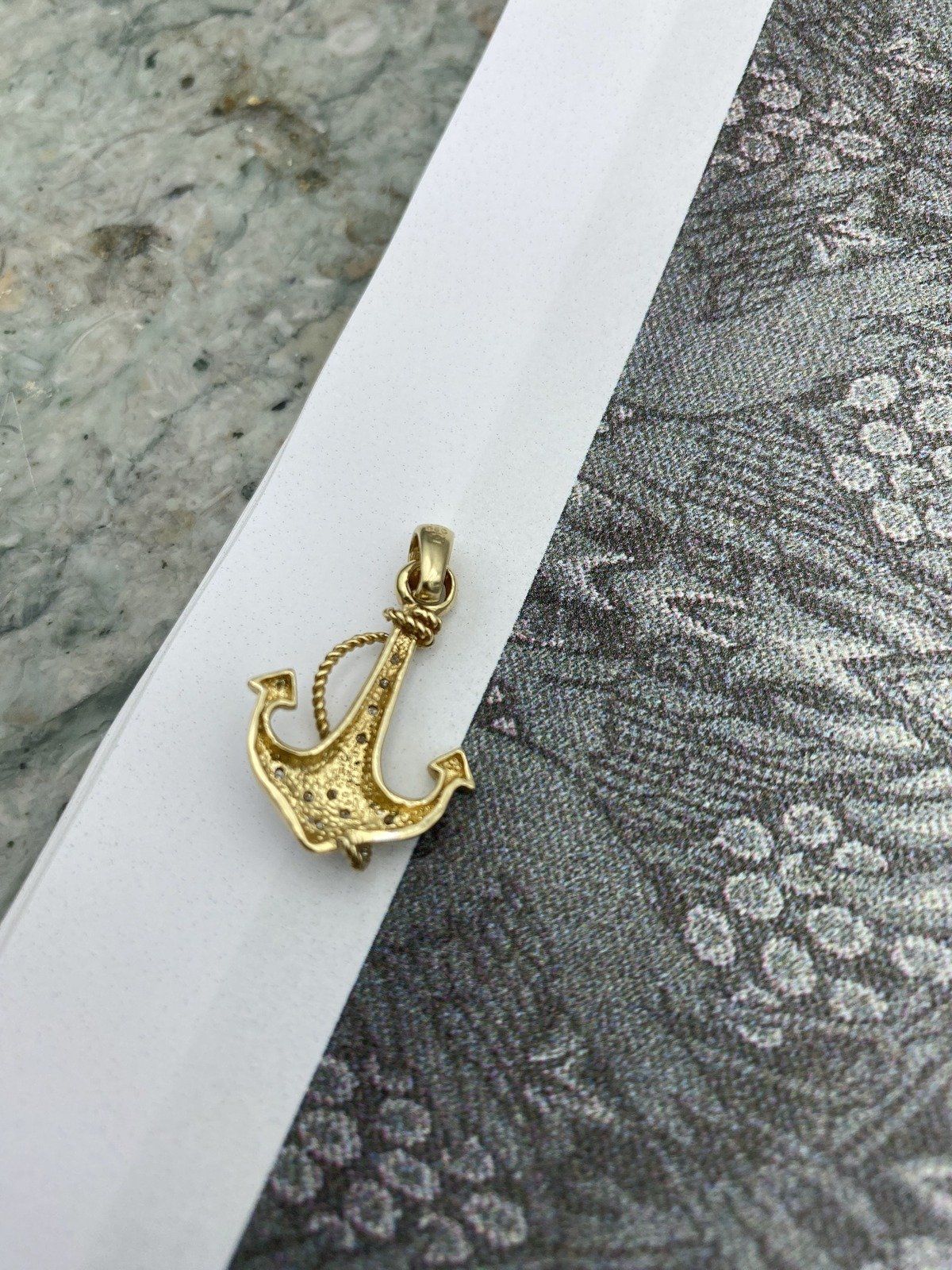 14k Gold Pave Set Diamond Anchor Drop Pendant 3
