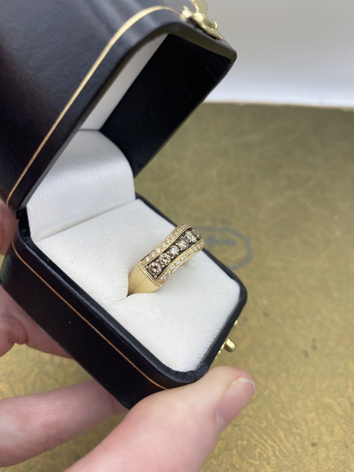 14k Gold Chocolate Diamond Tapered + Flared LeVian Designer Ring Band #2168 3