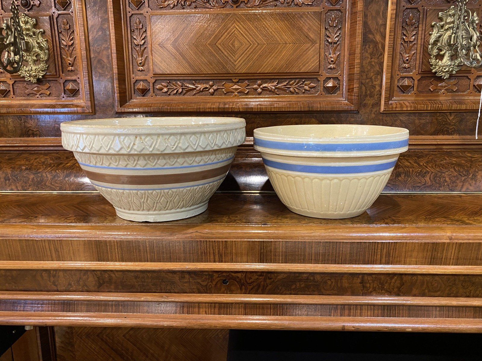 Two Stoneware Pottery Mixing Bowls