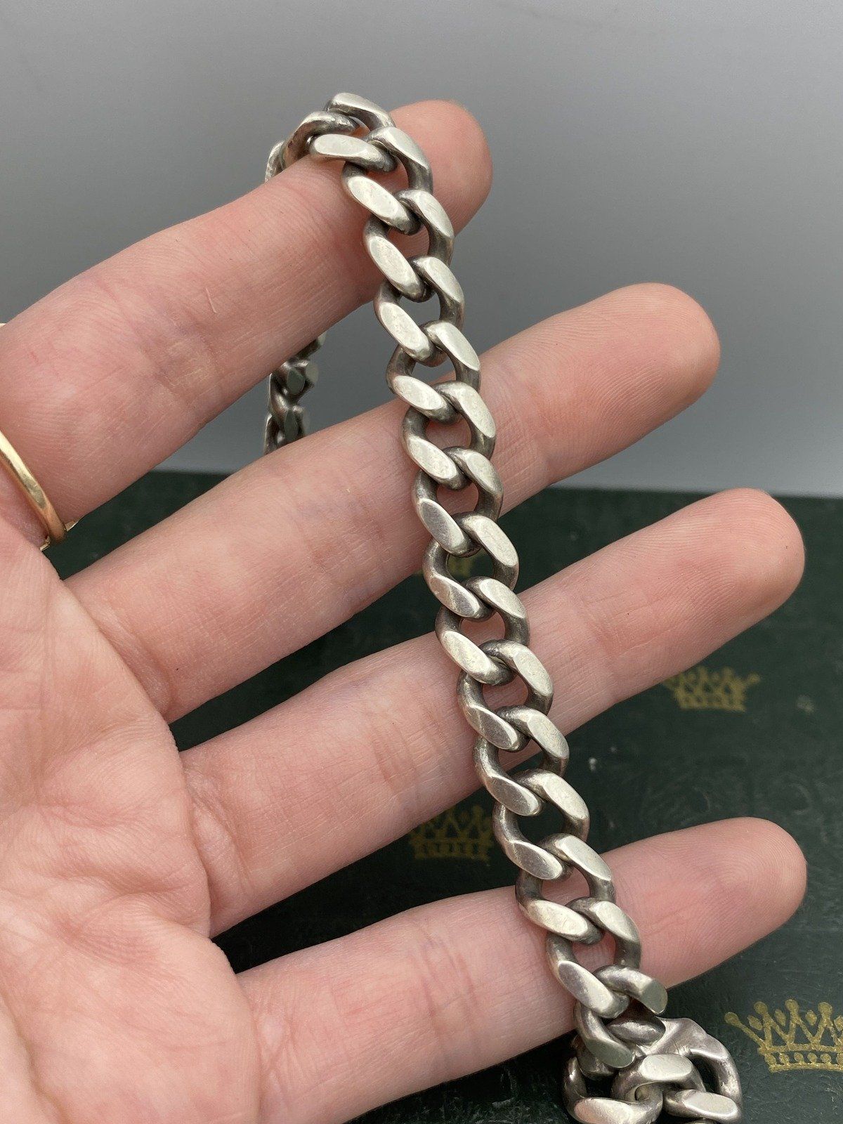 Men's Vintage Sterling Silver 9mm Curb Link 9.25L Bracelet #2366 9