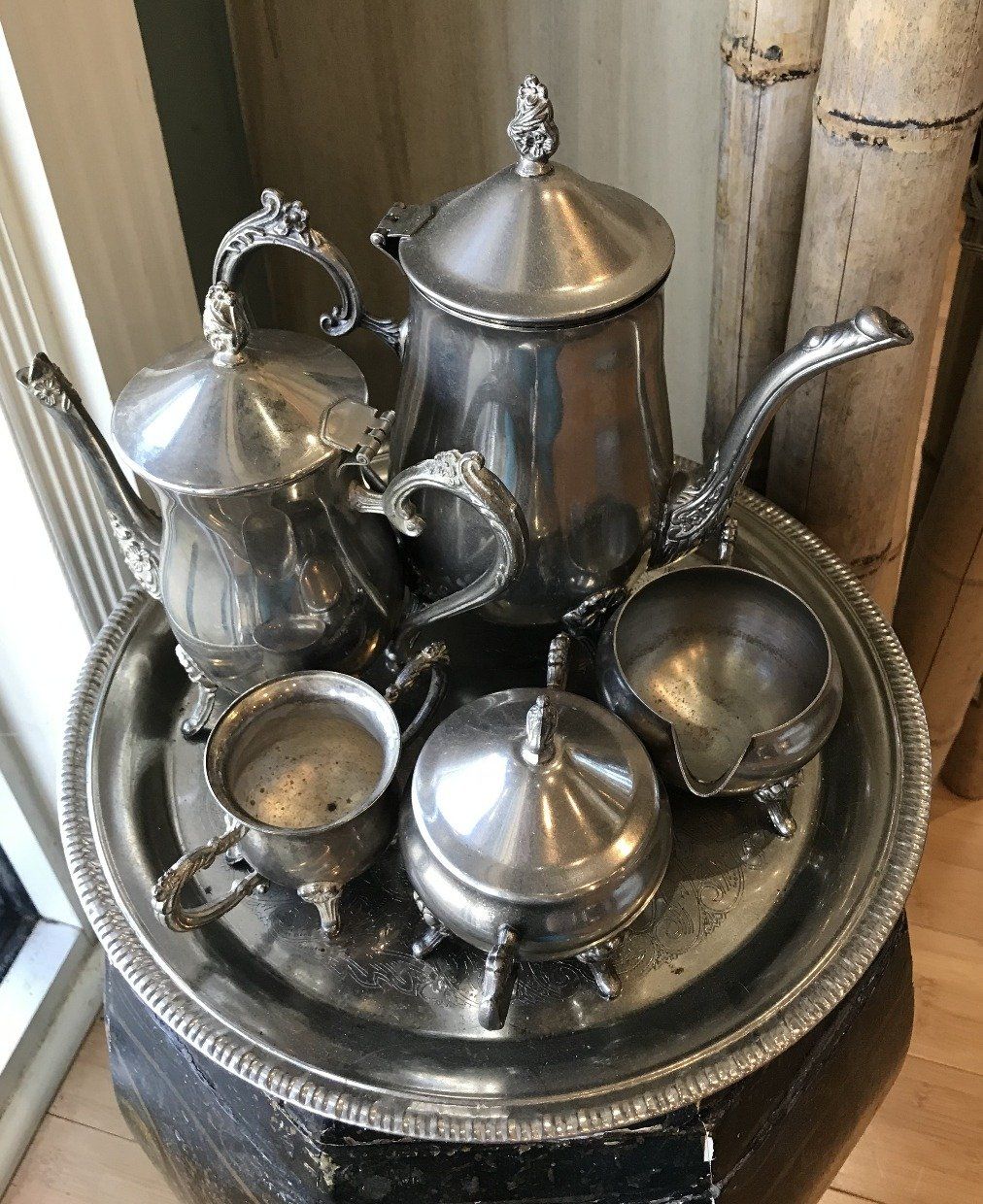 9pc Silver Plated Double Tea Pot *SET* 2