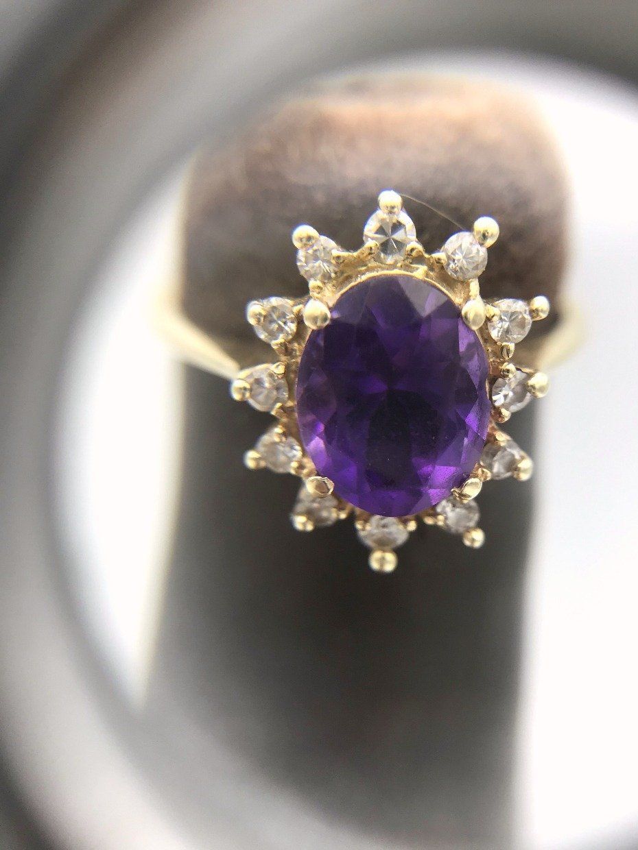 14k Gold Amethyst Diamond Crowned Ring 4
