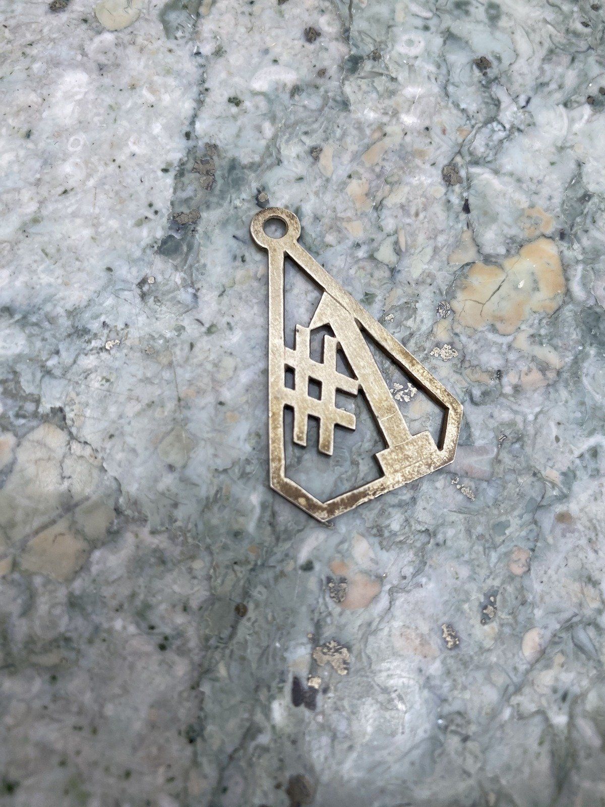 Vintage Sterling Silver #1 Reticulated Geometric Men's Drop Pendant 2