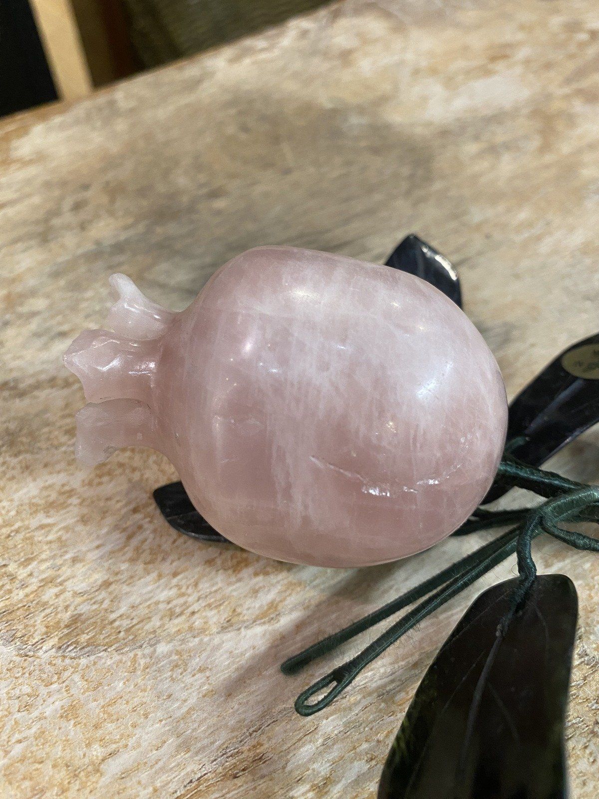 Rose Quartz Carved Pomegranate Fruit Stem Decor 4