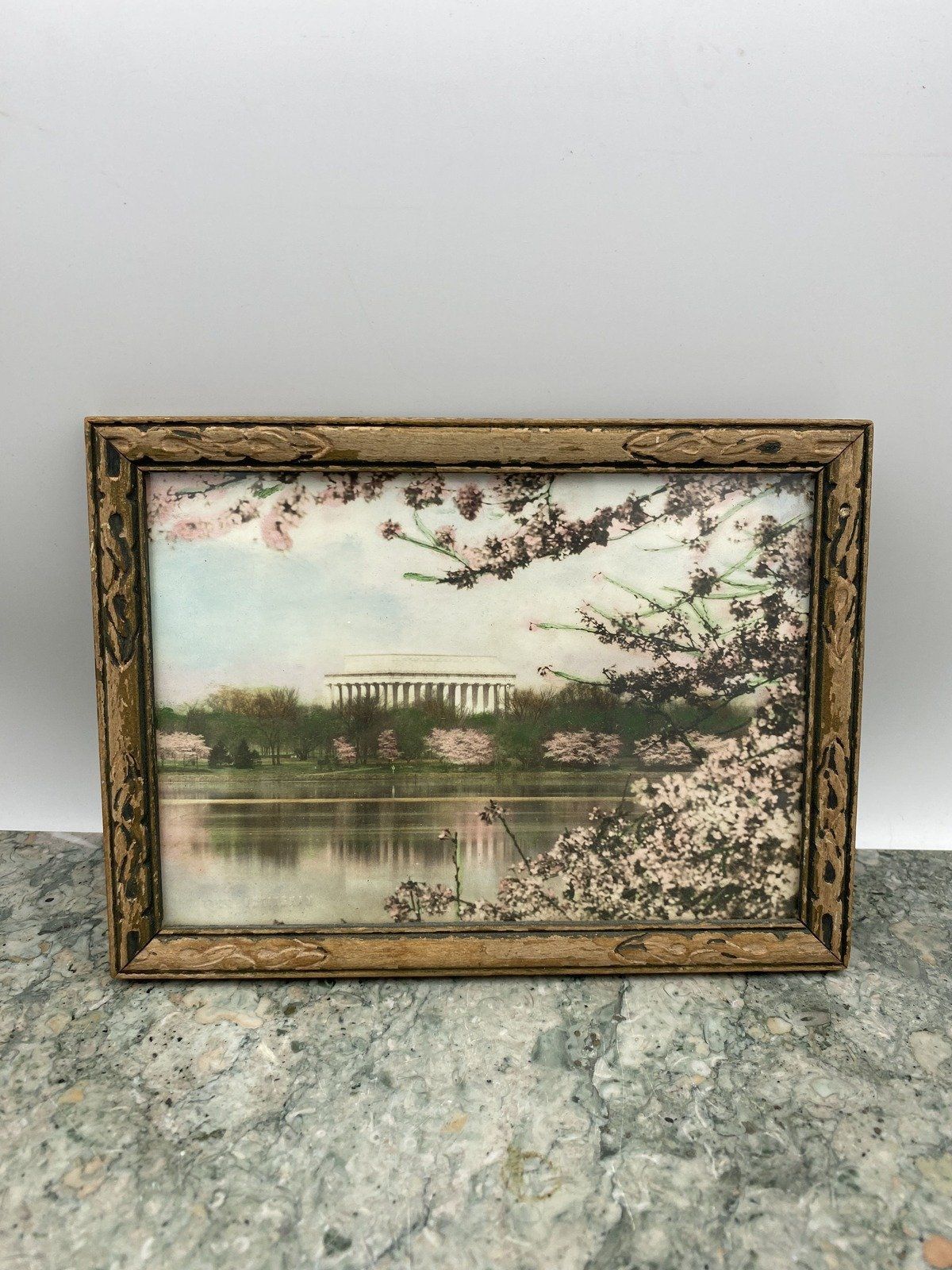 Antique c.1922 Hand Oiled Lincoln Memorial Lithograph 7.5x6.5