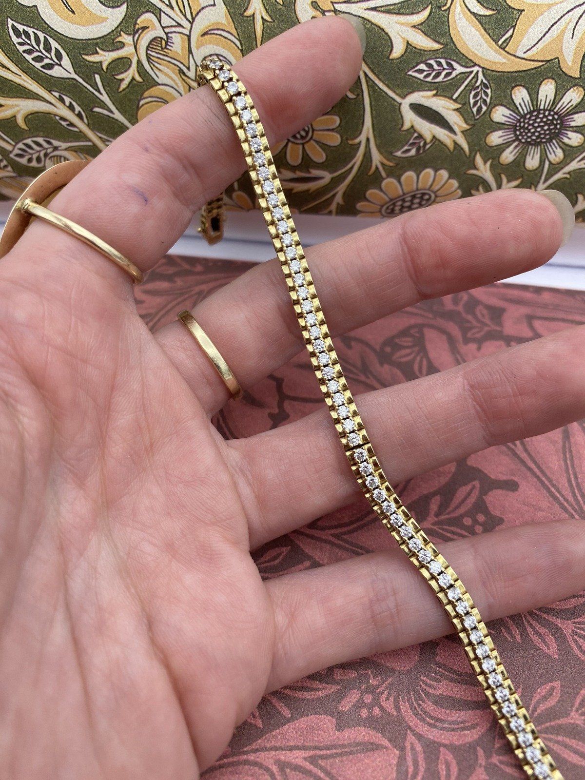 Lovely 14k Gold Articulated Link Diamond Tennis Bracelet 7.25L #2741 7