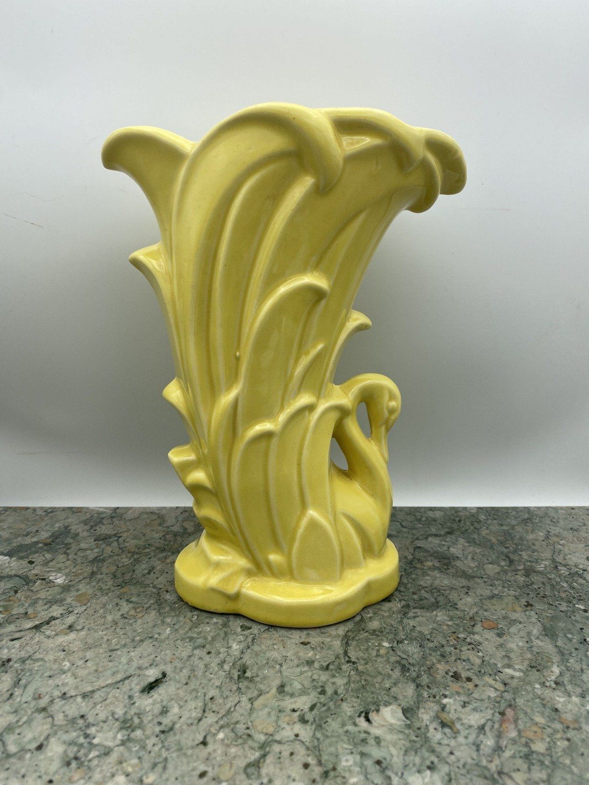 Vintage MCM 9 Yellow McCoy Pottery Swan Cornucopia Pottery Vase