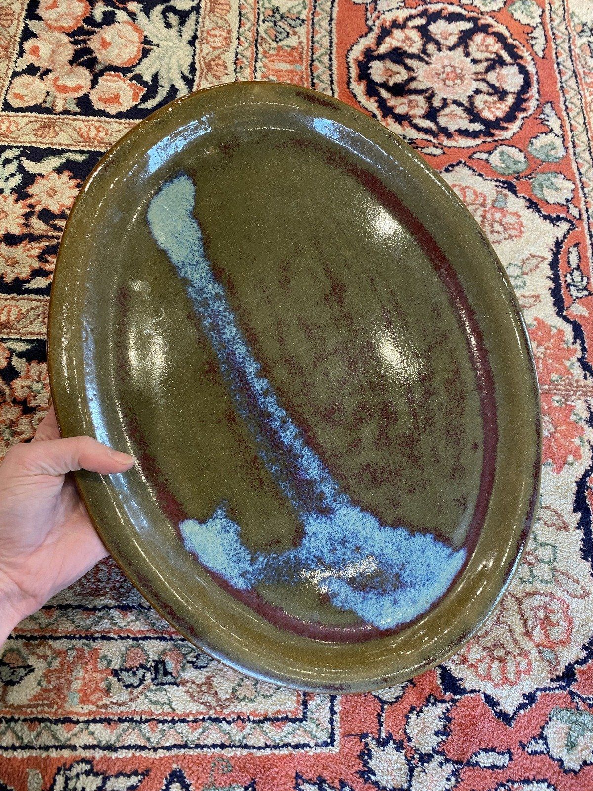 Retired Red Leaf Arcola, MS Pottery Signed 15 Oval Serving Plater 3