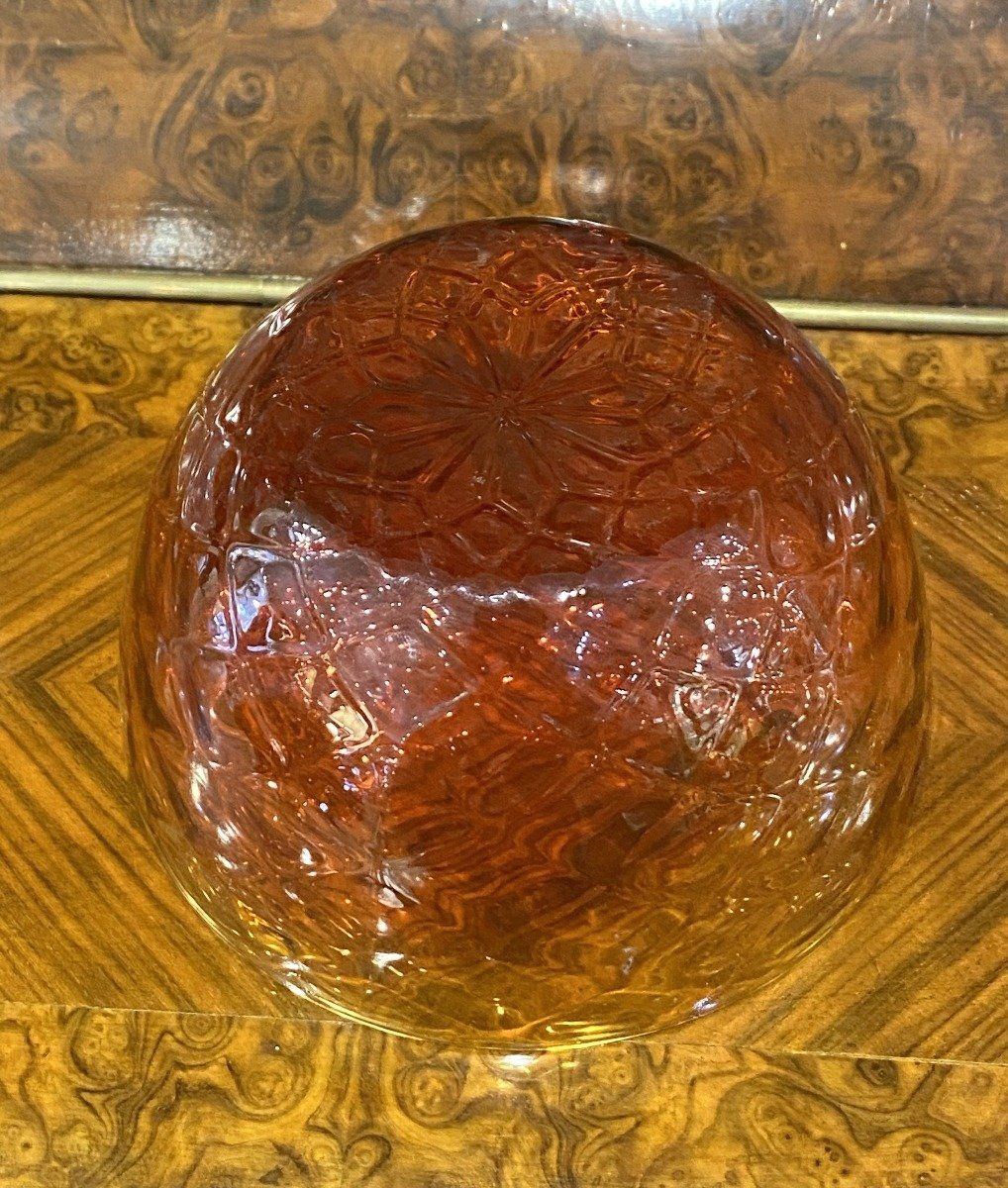 VTG 60's Art Glass Hand Blown Amberina Small Diamond Quilt Bowl 4